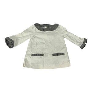 Janie & Jack Girls White Tunic Top With Houndstooth Trim Size 4 Cotton